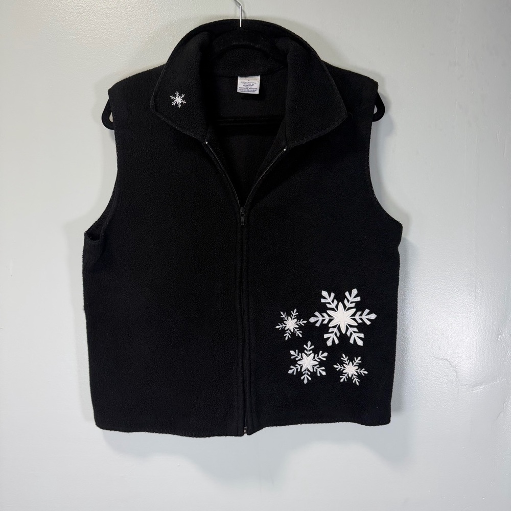 Westbound Black Fleece Snowflake Embroidered Full Zip Vest Small